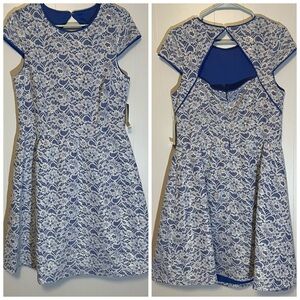 NWT Hailey Adrianna Papell Cocktail Dress Cap Sleeve Fit & Flare Keyhole Back 12